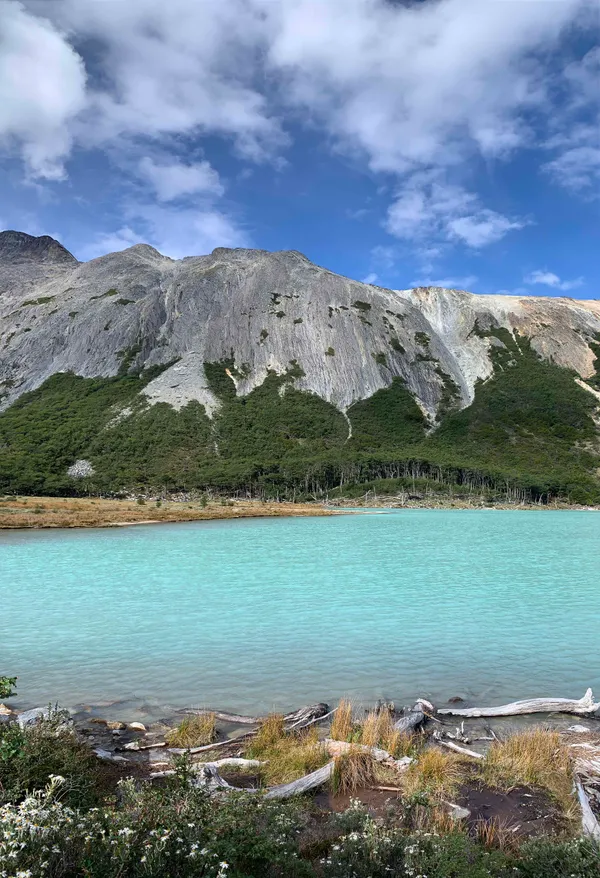 Emerald lake with granite mountains, Ushuaia trekking route