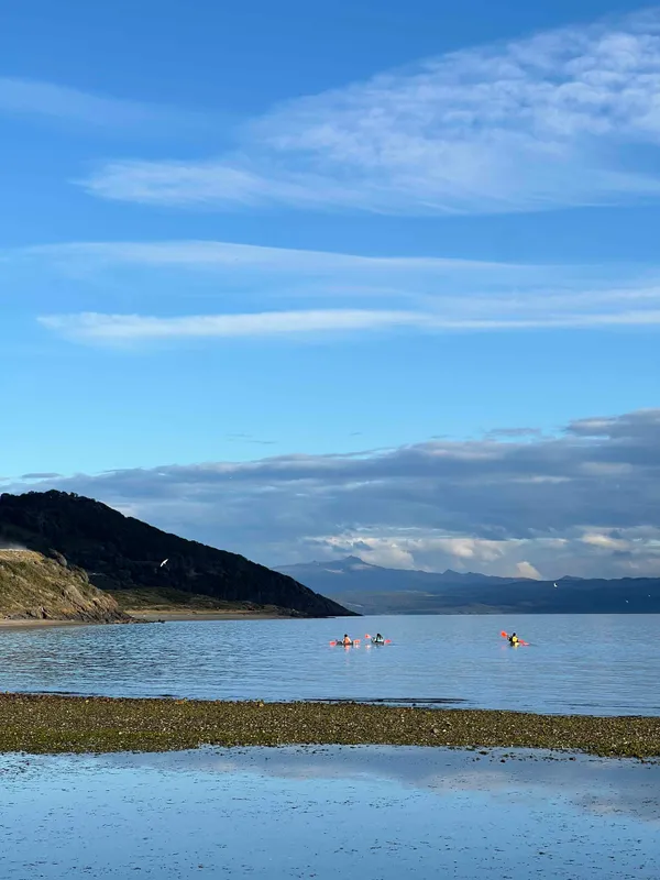 Kayakers paddling together in Beagle Channel waters