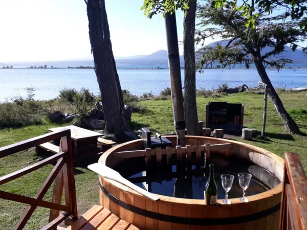 Hot thermal pools overlooking Lake Fañano, Tierra del Fuego